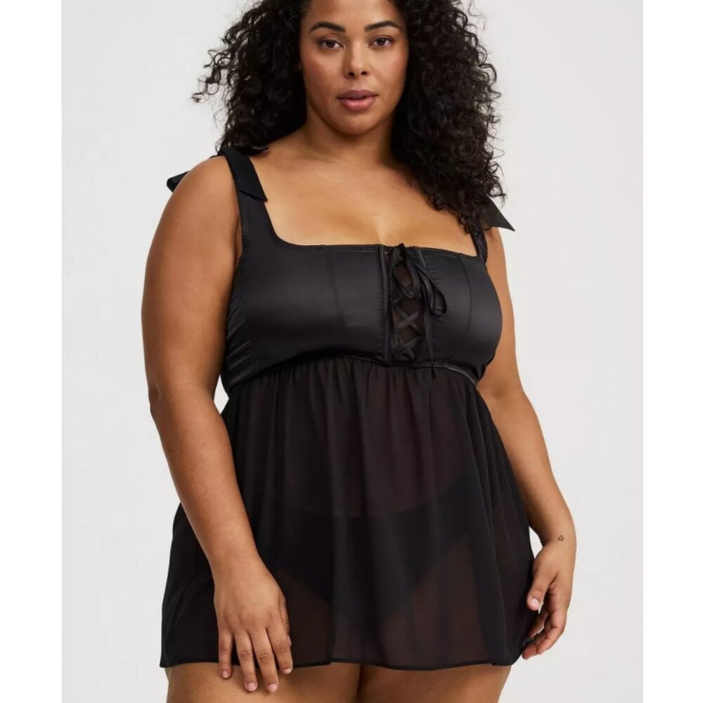 NEW Torrid 2 Black Satin & Chiffon Bustier Babydoll 2X 18 20